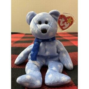 1999 Ty Holiday Teddy Bear 4257 Beanie Baby 9" Blue Plush Toy Stuffed Animal